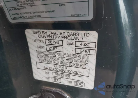 1997 Jaguar Xk8 from USA, damaged, VIN SAJGX2746VC002325